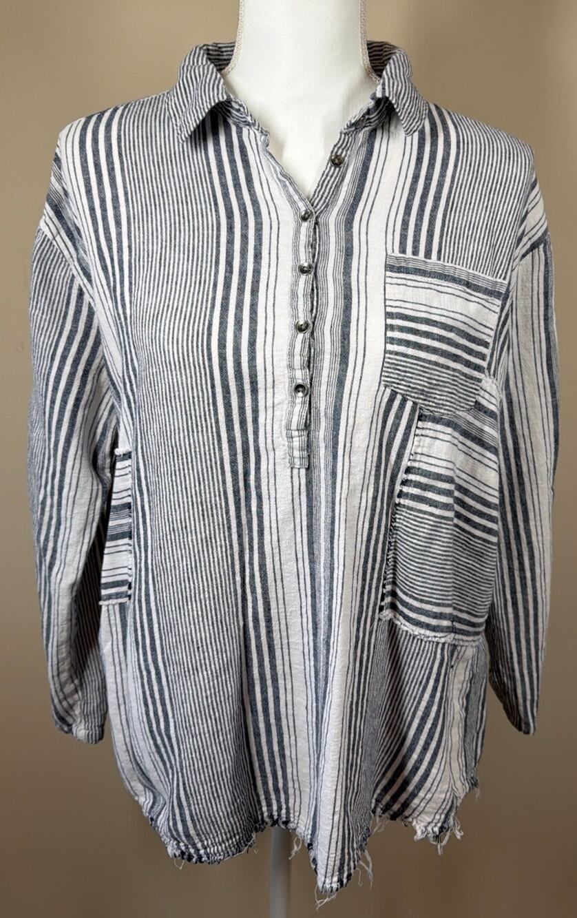 Wonderly Gray and White Linen Shirt Size S